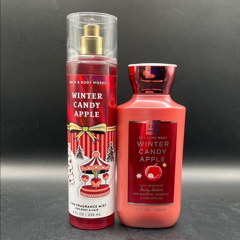 Bath & Body Works Winter Candy Apple Duo 24hr Body Lotion, Fine Body Mist 8oz ea